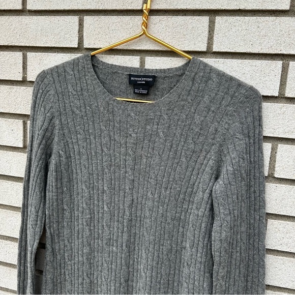 Sutton Studio 100% Cashmere Gray Cable Knit Sweater Dress Fisherman Classic - Picture 3 of 8